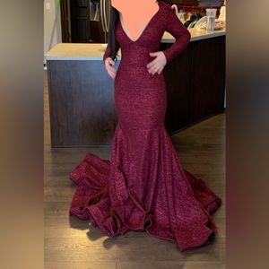 Jovani Couture wine color dress.